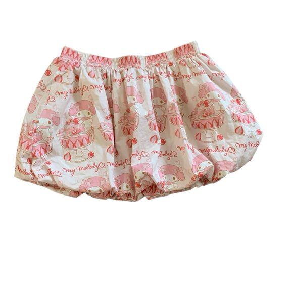 Lazy Oaf X My Melody Collection Bubble Skirt Elastic Waist Pink White Sz 14 EUC - Picture 9 of 14